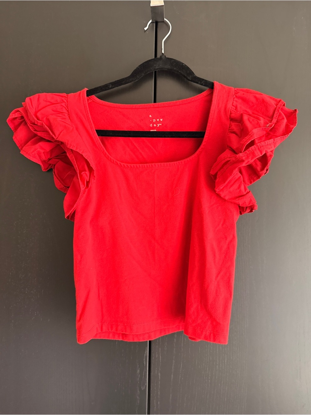 a new day Red Ruffle-Sleeve Crop Top
